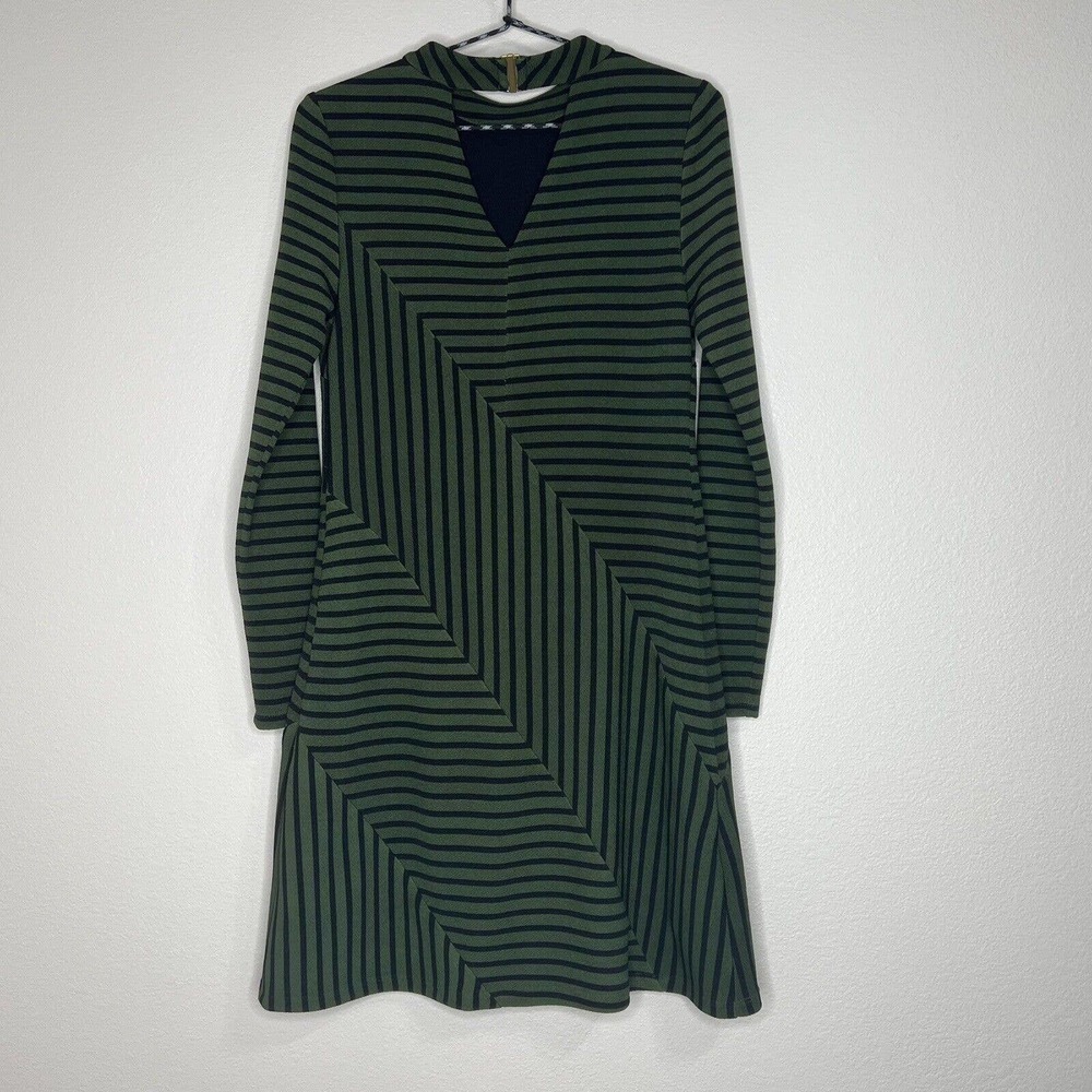 Anthropologie Hutch Olive Green & Black Striped Long Sleeve Cutout Dress XS - Picture 9 of 13